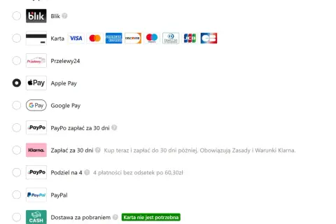 Dostawa za pobraniem jest dostępna, co oznacza, że nie trzeba płacić z góry.