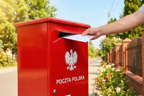 Ręka wrzuca list do czerwonej skrzynki Poczty Polskiej. Zastanawiasz się, ile kosztuje list priorytetowy?