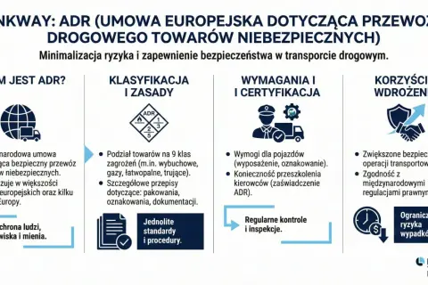 ADR to umowa regulująca przewóz towarów niebezpiecznych. Wyjaśnia, czym jest ADR, jego klasyfikację, wymagania i korzyści.