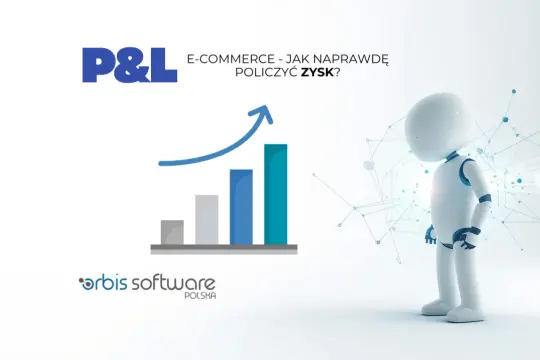 Grafika z robotem i wykresem wzrostu. P&L E-commerce - jak policzyć zysk? Idealne dla każdego reseller'a.